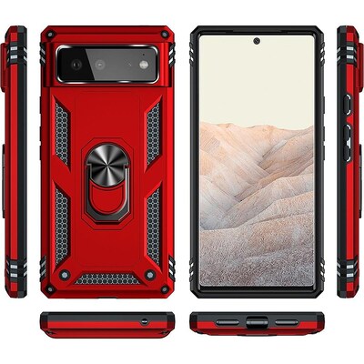 SaharaCase Kickstand with Belt Clip Case for Google Pixel 6, Red (CP00183)