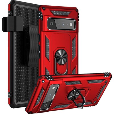 SaharaCase Kickstand with Belt Clip Case for Google Pixel 6 Pro, Red (CP00187)