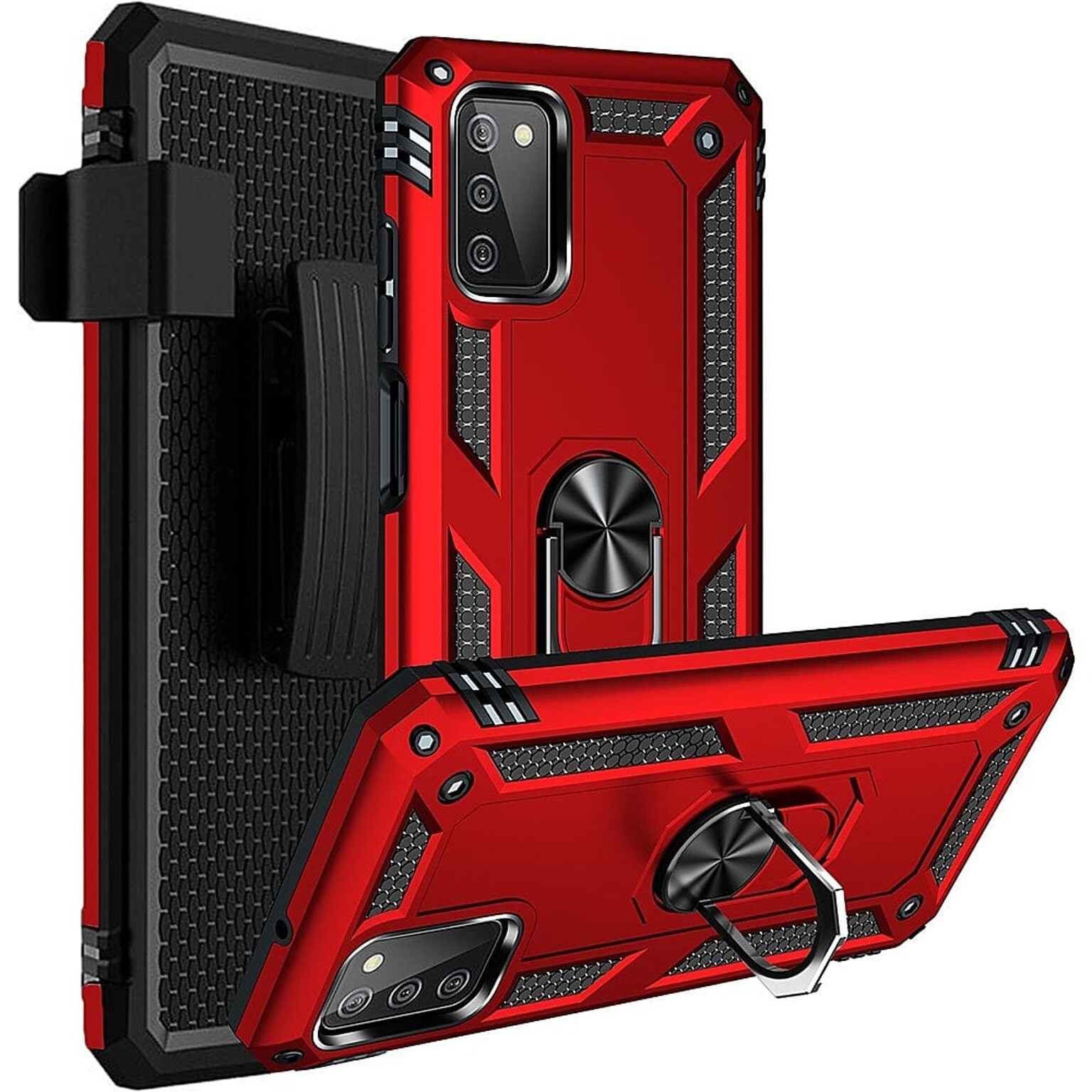 SaharaCase Military Kickstand Case with Belt Clip for Samsung Galaxy A03 and A03s, Red (CP00239)