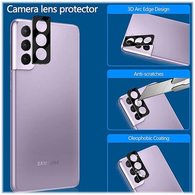 SaharaCase ZeroDamage Camera Lens Protector for Samsung Galaxy S21 FE 5G, Clear, 2/Pack/Black (ZD00082)