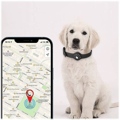 SaharaCase Adjustable Silicone Dog Collar for Apple AirTag, Large Dogs), Black (AT00030)