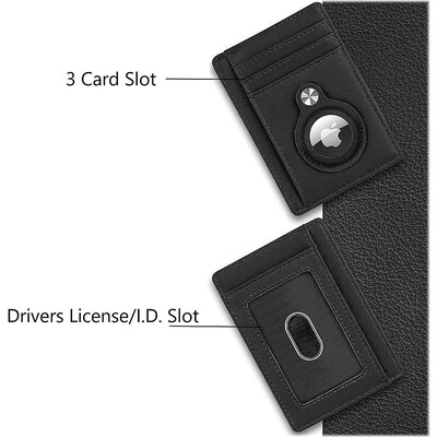 SaharaCase Slim Genuine Leather Wallet Case for Apple AirTag, Black (AT00034)