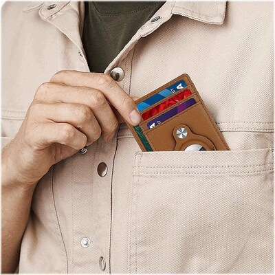 SaharaCase Slim Genuine Leather Wallet Case for Apple AirTag, Brown (AT00035)