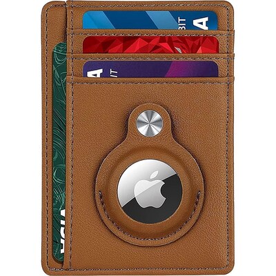 SaharaCase Slim Genuine Leather Wallet Case for Apple AirTag, Brown (AT00035)