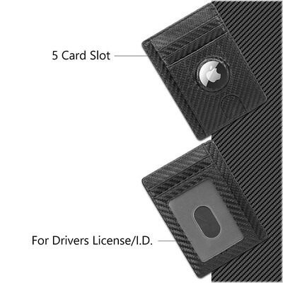 SaharaCase Slim Leather Wallet Case for Apple AirTag, Black/Carbon (AT00036)