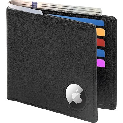 SaharaCase Genuine Leather Wallet Case for Apple AirTag, Black (AT00037)