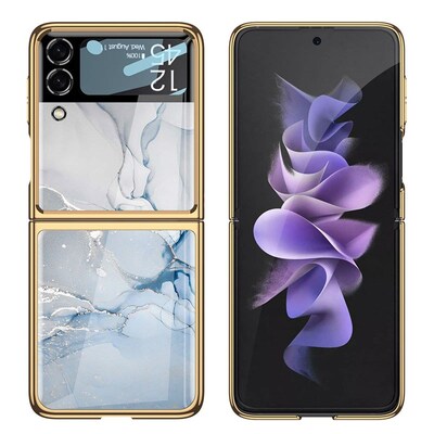 SaharaCase Marble Series Case for Samsung Galaxy Z Flip3 5G, Blue/Gold (CP00103)