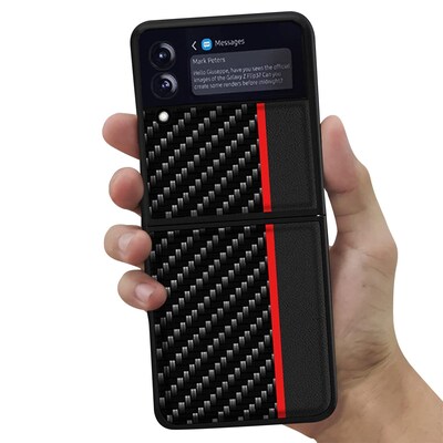 SaharaCase Hard Shell Silicone Series Case for Samsung Galaxy Z Flip3 5G, Black/Carbon Fiber (CP00104)