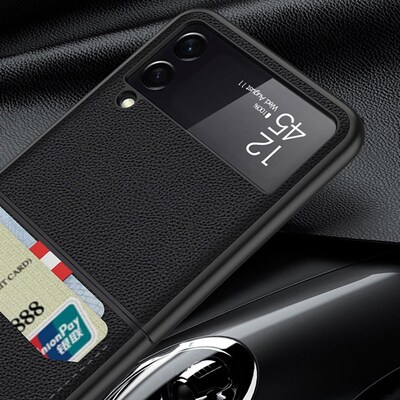 SaharaCase Leather Wallet Case for Samsung Galaxy Z Flip 3 5G, Black (CP00105)