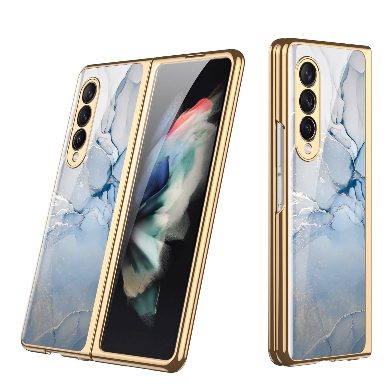 SaharaCase Marble Series Case for Samsung Galaxy Z Fold3 5G, Blue/Gold (CP00111)