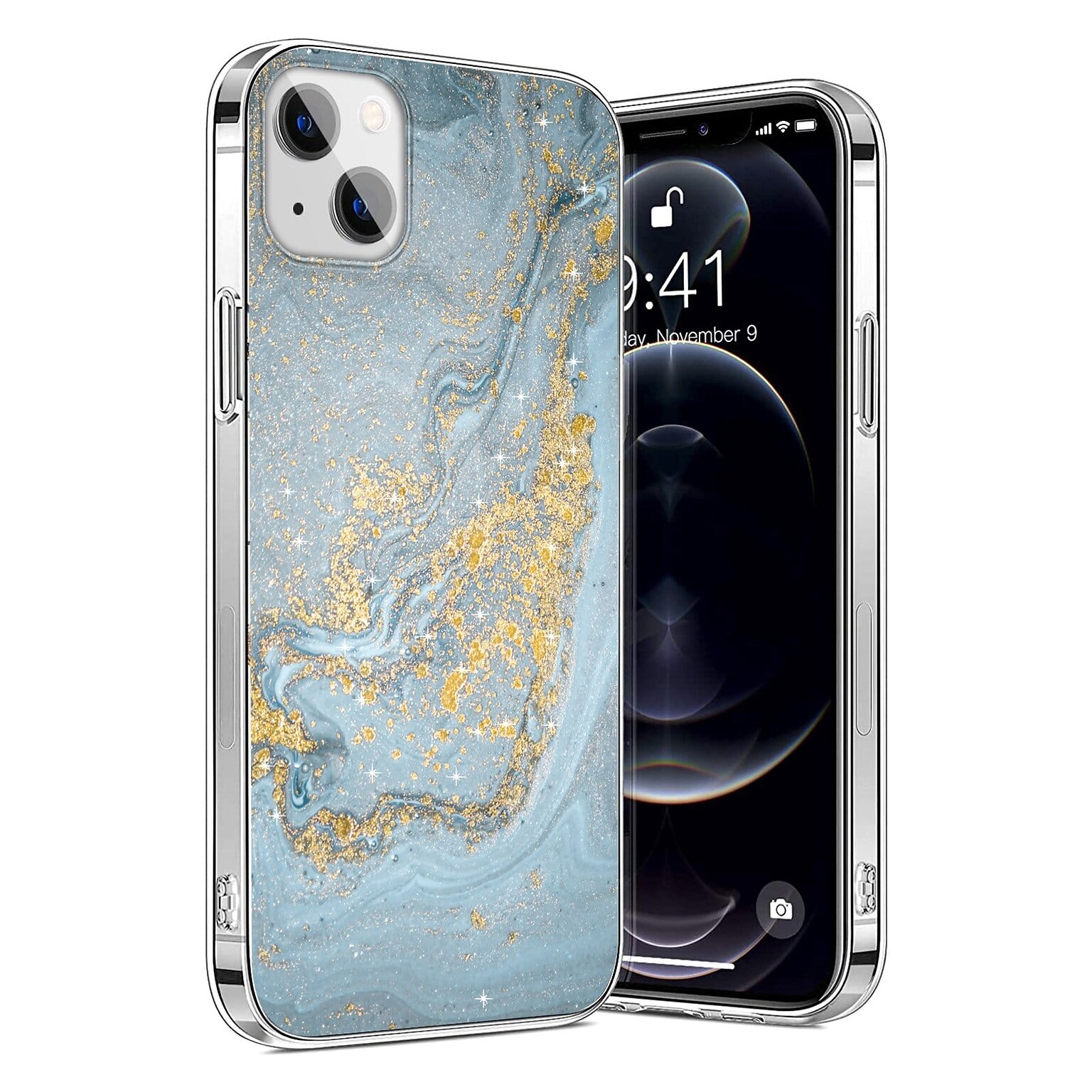 SaharaCase Marble Series Case for Apple iPhone 13, Blue/Gold (CP00135)