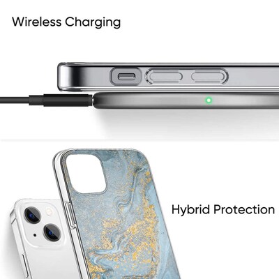 SaharaCase Marble Series Case for Apple iPhone 13, Blue/Gold (CP00135)