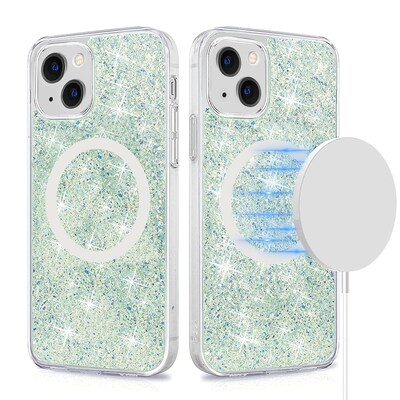 SaharaCase Sparkle Case with MagSafe for Apple iPhone 13, Clear, Teal, Green (CP00138)