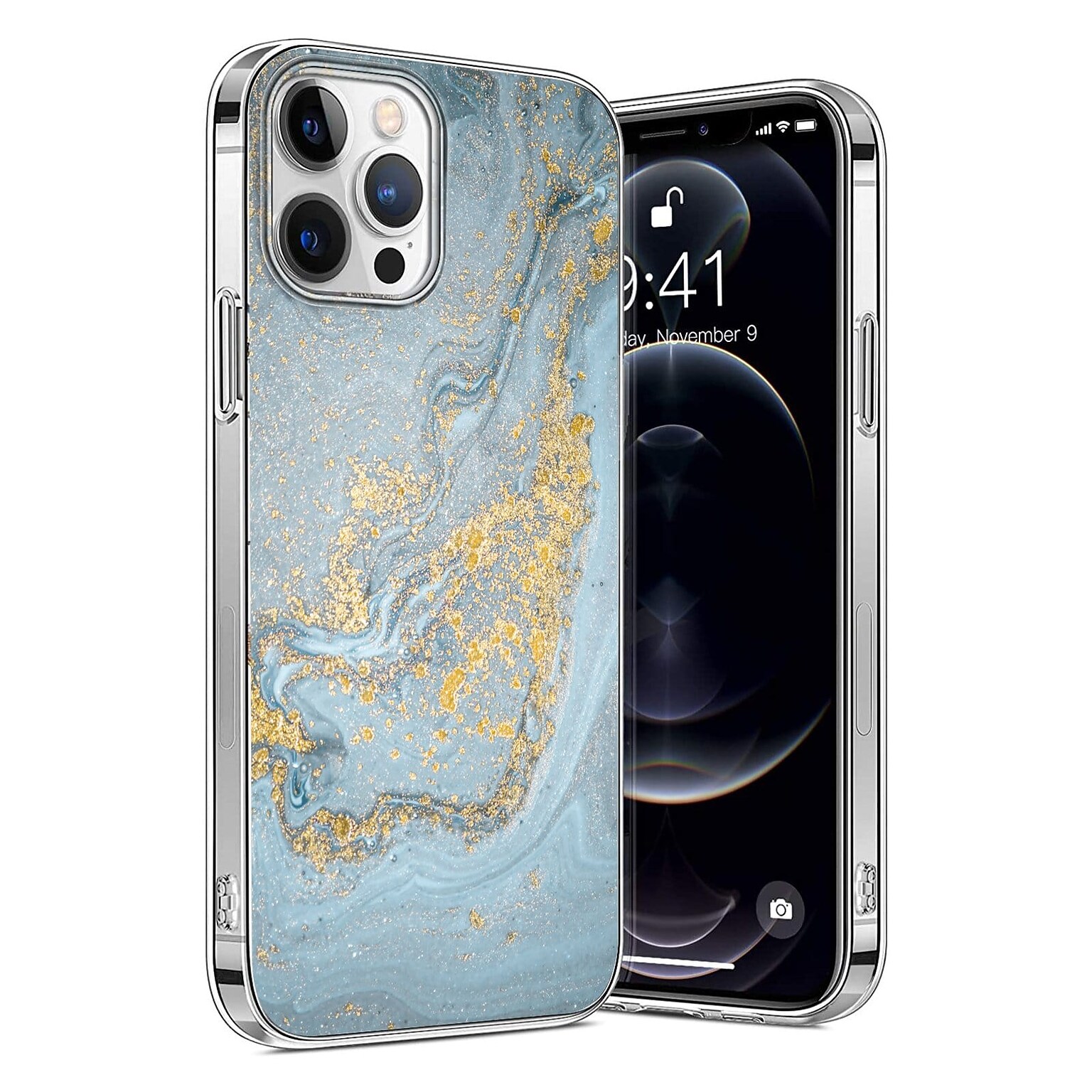 SaharaCase Marble Series Case for Apple iPhone 13 Pro, Blue/Gold (CP00149)