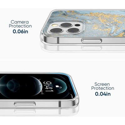 SaharaCase Marble Series Case for Apple iPhone 13 Pro, Blue/Gold (CP00149)