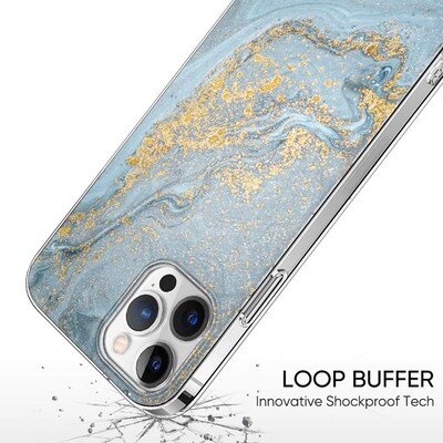 SaharaCase Marble Series Case for Apple iPhone 13 Pro Max, Blue/Gold (CP00163)