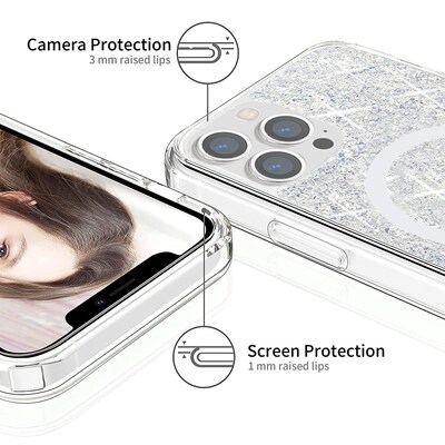 SaharaCase Sparkle Case with MagSafe for Apple iPhone 13 Pro Max, Clear, Silver (CP00165)