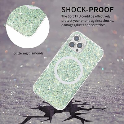 SaharaCase Sparkle Case with MagSafe for Apple iPhone 13 Pro Max, Clear, Teal, Green (CP00166)
