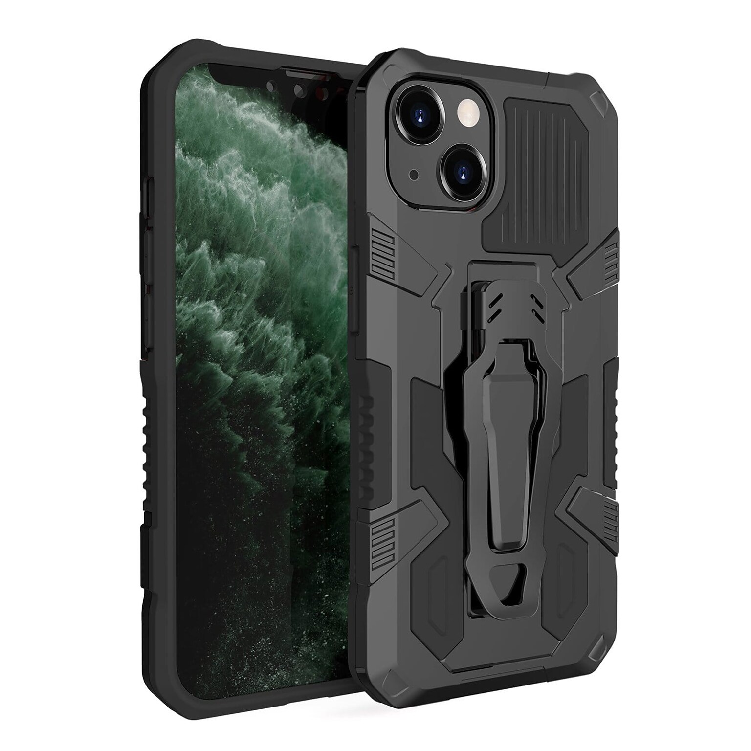 SaharaCase Military Kickstand Series with Belt Clip for Apple iPhone 13 & iPhone 14, Black (CP00177)