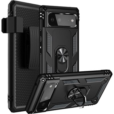 SaharaCase Kickstand with Belt Clip Case for Google Pixel 6, Black (CP00182)