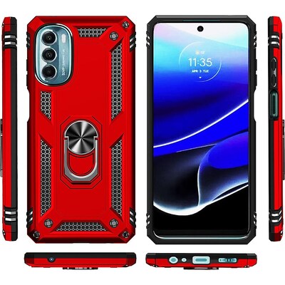SaharaCase Military Kickstand with Belt Clip Case for Motorola Moto G 5G (2022), Red (CP00244)