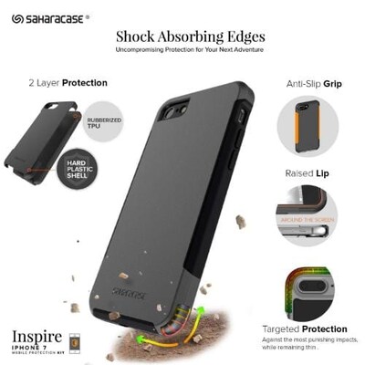 SaharaCase Inspire Series Case for Apple iPhone 7, 8, SE (3rd Generation 2022), Black/Gray (CP00272)