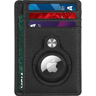 SaharaCase Slim Genuine Leather Wallet Case for Apple AirTag, Black (AT00034)