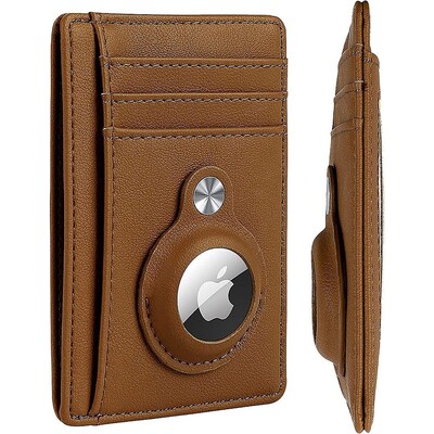 SaharaCase Slim Genuine Leather Wallet Case for Apple AirTag, Brown (AT00035)