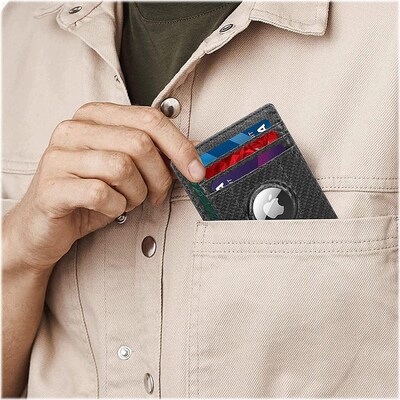 SaharaCase Slim Leather Wallet Case for Apple AirTag, Black/Carbon (AT00036)