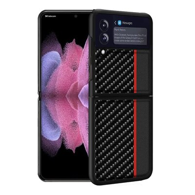 SaharaCase Hard Shell Silicone Series Case for Samsung Galaxy Z Flip3 5G, Black/Carbon Fiber (CP00104)