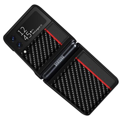 SaharaCase Hard Shell Silicone Series Case for Samsung Galaxy Z Flip3 5G, Black/Carbon Fiber (CP00104)