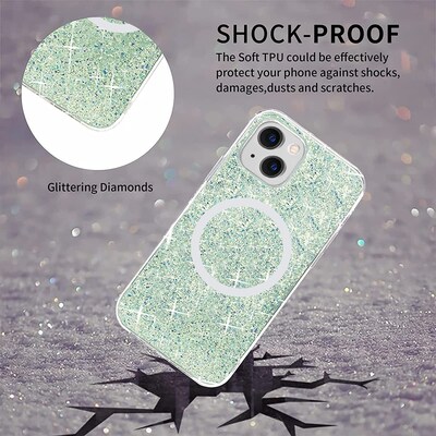 SaharaCase Sparkle Case with MagSafe for Apple iPhone 13 mini, Clear, Teal, Green (CP00124)