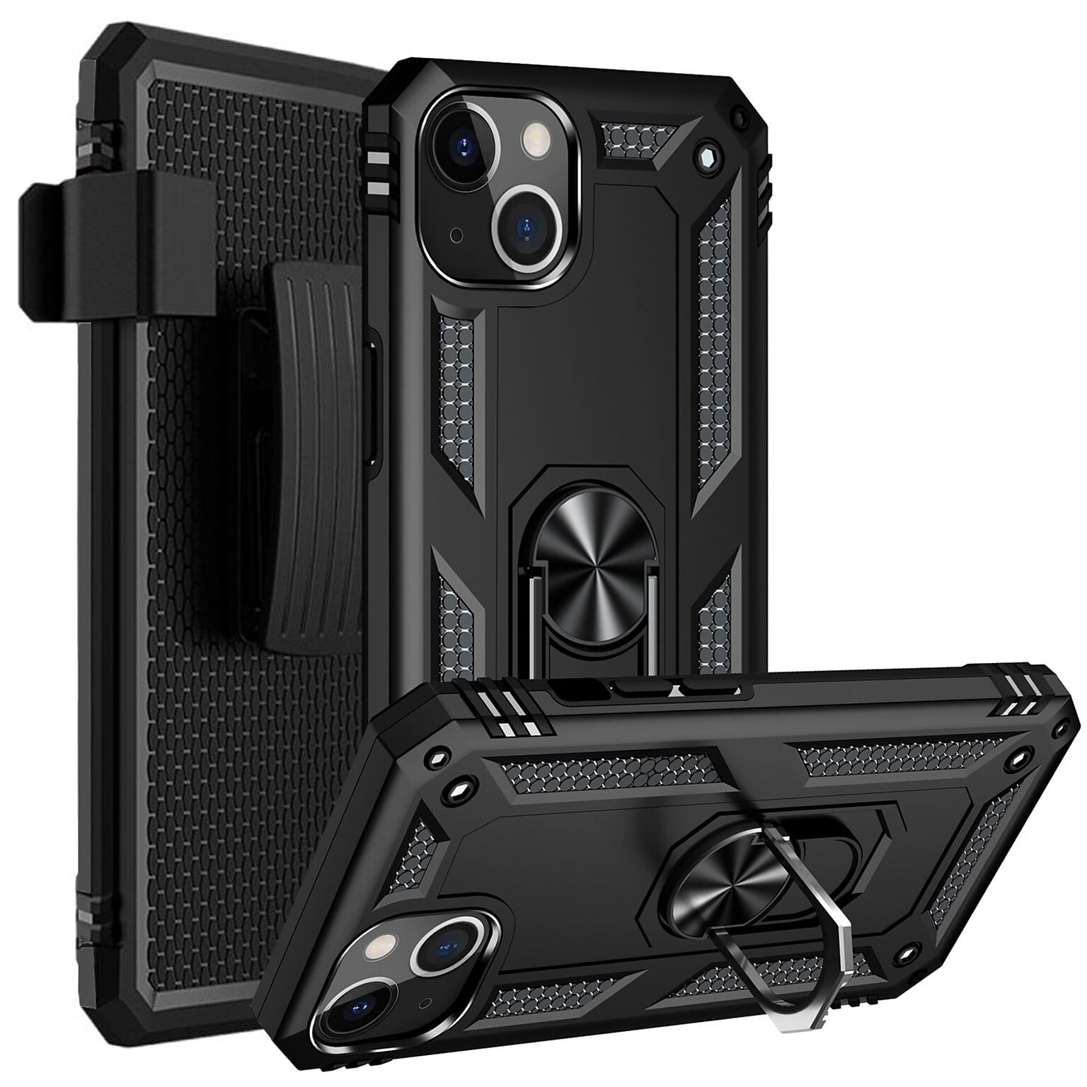 SaharaCase Kickstand with Belt Clip Case for Apple iPhone 13 and iPhone 14, Black (CP00131)