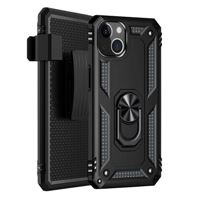 SaharaCase Kickstand with Belt Clip Case for Apple iPhone 13 and iPhone 14, Black (CP00131)