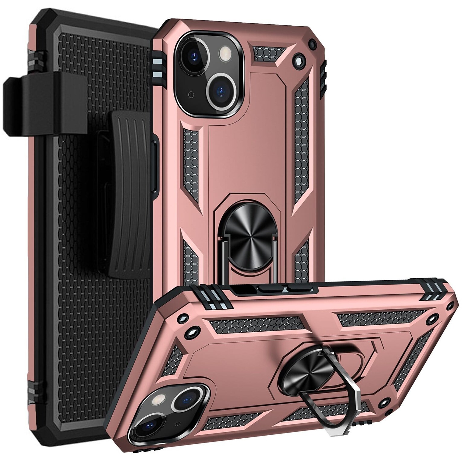 SaharaCase Kickstand with Belt Clip Case for Apple iPhone 13 and iPhone 14, Rose Gold (CP00132)