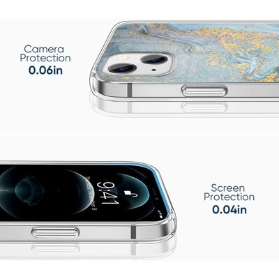 SaharaCase Marble Series Case for Apple iPhone 13, Blue/Gold (CP00135)
