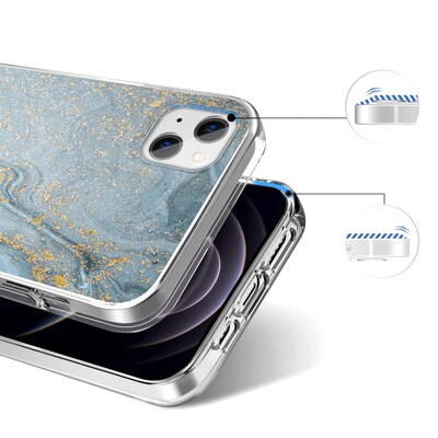 SaharaCase Marble Series Case for Apple iPhone 13, Blue/Gold (CP00135)