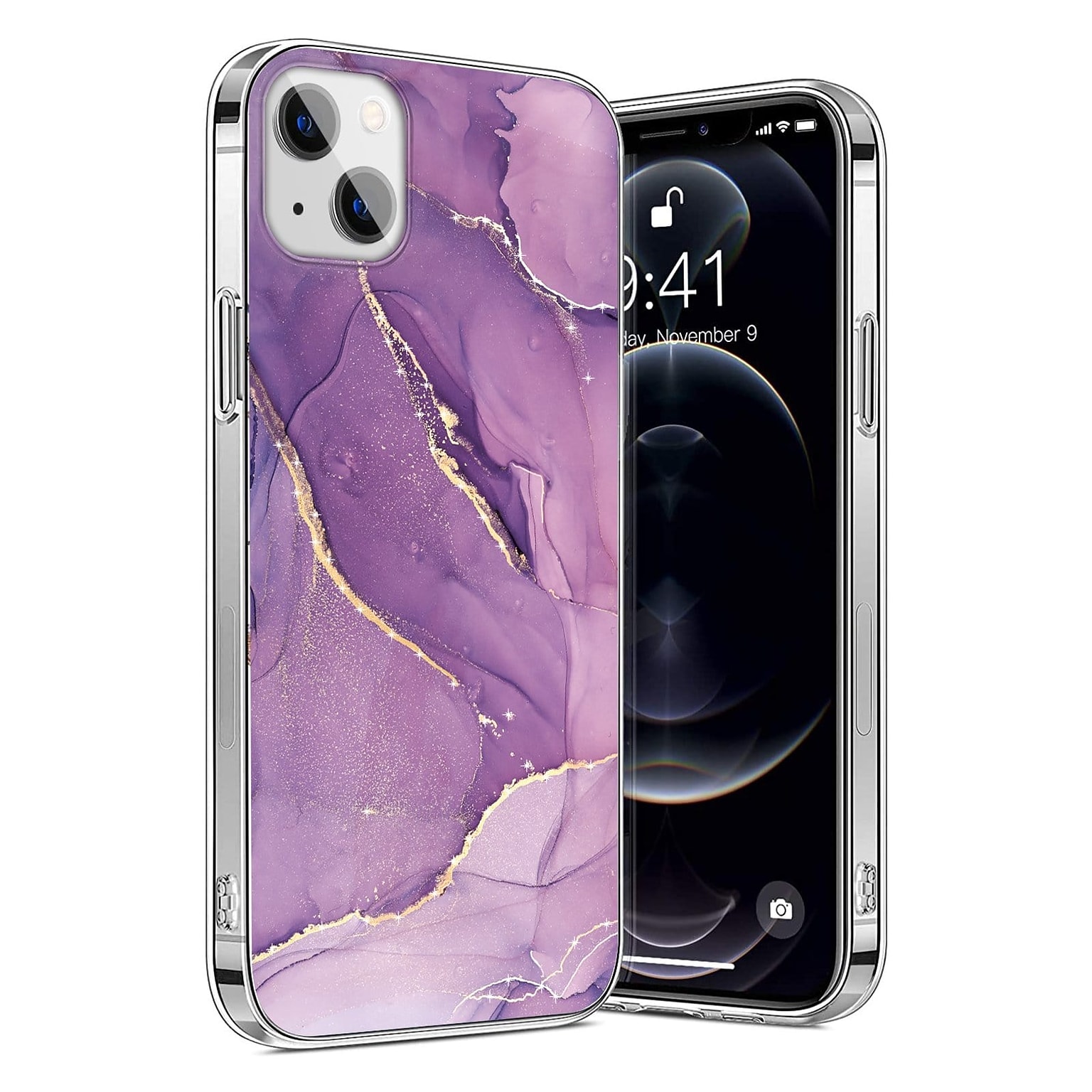SaharaCase Marble Series Case for Apple iPhone 13, Purple/Gold (CP00136)