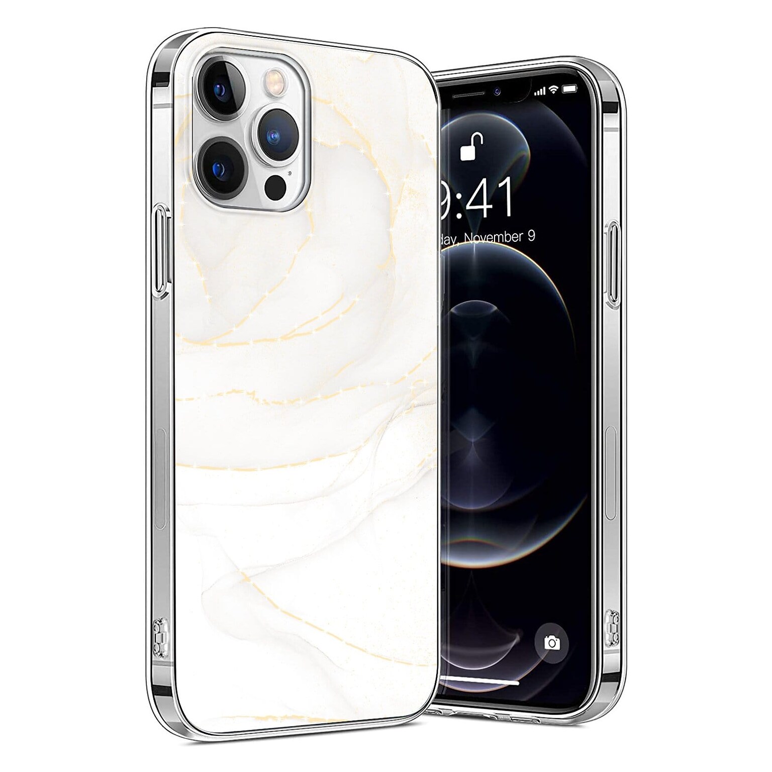 SaharaCase Marble Series Case for Apple iPhone 13 Pro, White/Gold (CP00148)