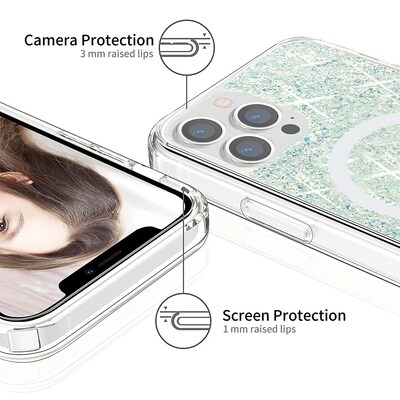 SaharaCase Sparkle Case with MagSafe for Apple iPhone 13 Pro Max, Clear, Teal, Green (CP00166)
