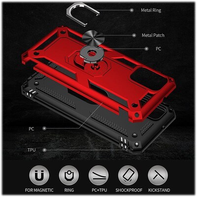 SaharaCase Military Kickstand Case with Belt Clip for Samsung Galaxy A03 and A03s, Red (CP00239)
