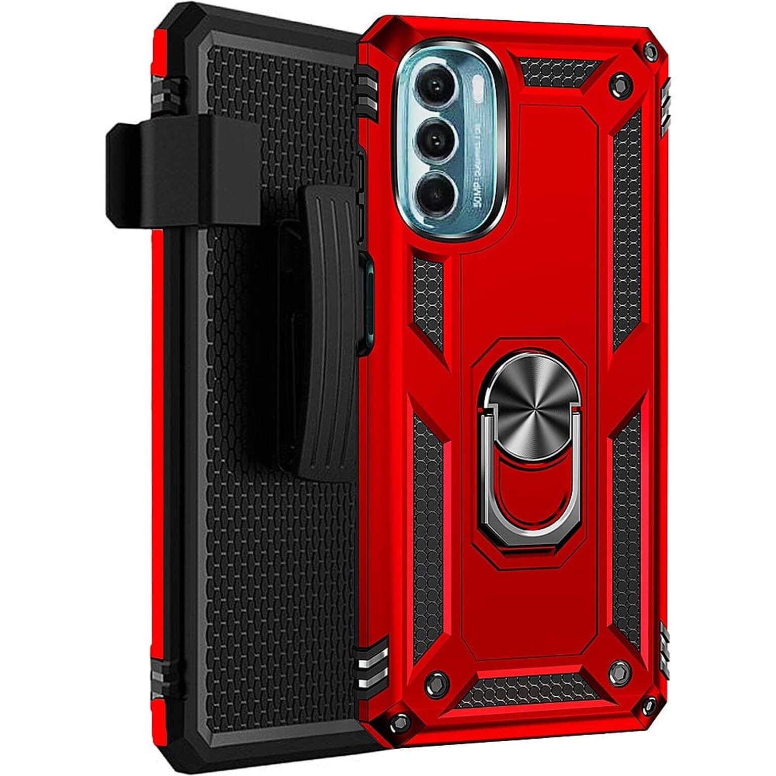 SaharaCase Military Kickstand with Belt Clip Case for Motorola Moto G 5G (2022), Red (CP00244)