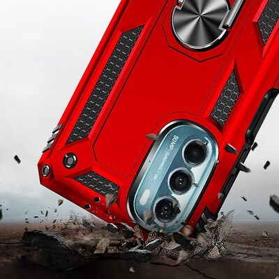 SaharaCase Military Kickstand with Belt Clip Case for Motorola Moto G 5G (2022), Red (CP00244)