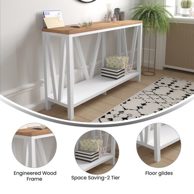 Flash Furniture Charlotte 52" x 14" 2-Tier Console Accent Table, Brushed White/Warm Oak (ZG034WHWAL)