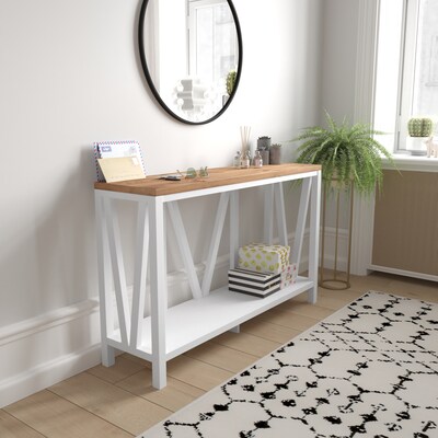 Flash Furniture Charlotte 52" x 14" 2-Tier Console Accent Table, Brushed White/Warm Oak (ZG034WHWAL)