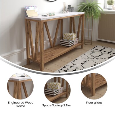 Flash Furniture Charlotte 52" x 14" 2-Tier Console Accent Table, Warm Oak/Marble (ZG034OAKMARB)