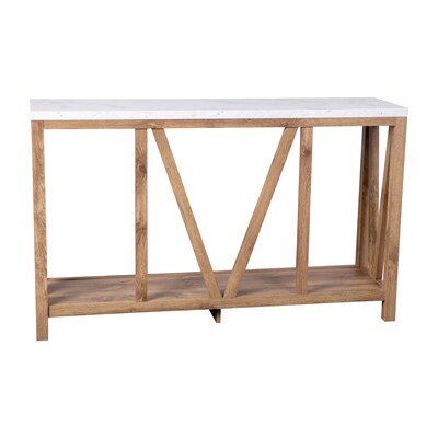 Flash Furniture Charlotte 52" x 14" 2-Tier Console Accent Table, Warm Oak/Marble (ZG034OAKMARB)