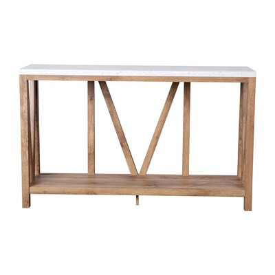 Flash Furniture Charlotte 52" x 14" 2-Tier Console Accent Table, Warm Oak/Marble (ZG034OAKMARB)