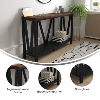 Flash Furniture Charlotte 52" x 14" 2-Tier Console Accent Table, Black/Walnut (ZG034BKWAL)
