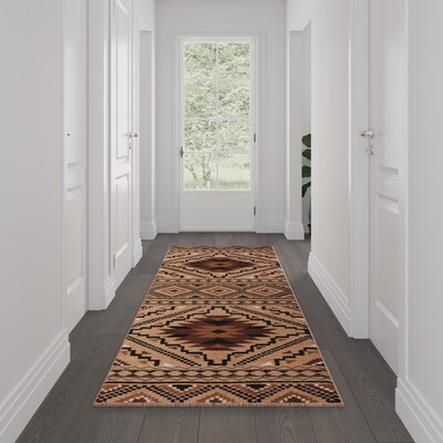 Flash Furniture Marana Collection Olefin and Cotton 120" x 36" Runner Machine Made Area Rug, Brown Multi (OKB7147ADL310BR)